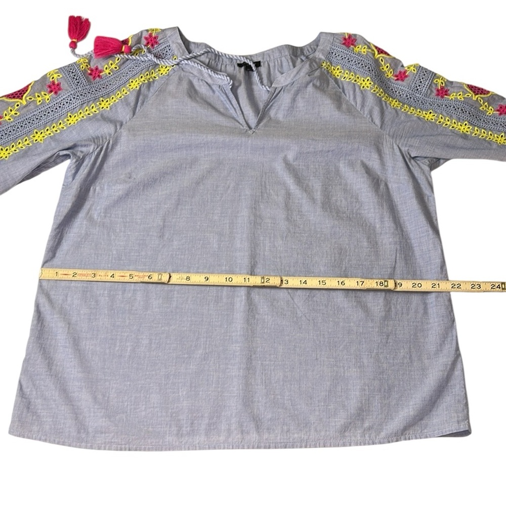 Talbots Light Blue Eyelet Embroidered 100% Cotton Peasant Blouse Top Size LP - Picture 8 of 10